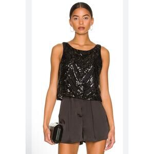 Le Superbe Supremes Cami Tank Size Small NWT Black Deco Sequins Lace Dressy